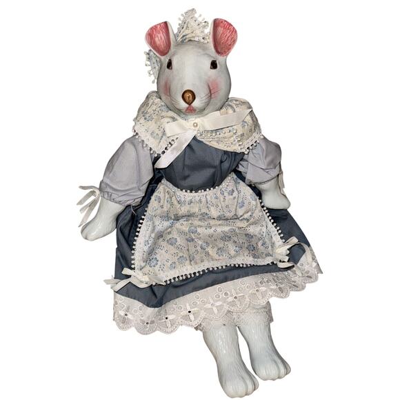 New Vintage Porcelain Mouse Doll 20" Victorian Dress Country Farmhouse Nursery - Picture 1 of 16